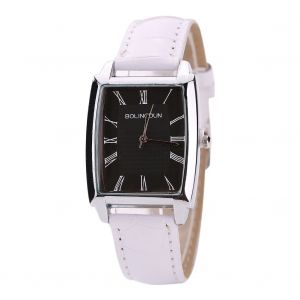 Montre A Quartz Tendance Pour Homme, Bracelet En Cuir Synthetique, Cadran A Chiffres Romains, Forme Carree (Blanc Et Noir) - Neuf