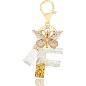 KAL-Porte-Clés Avec Lettre, Keychains Lettre Avec Papillons Pompon Pendentif, Alphabet Porte-Clés, Porte-Clés Initiale Pour Femmes Filles Sac À Main Bagages Décoration - Neuf