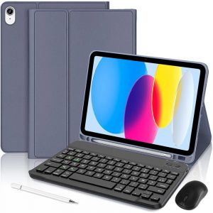 Coque Clavier pour iPad A16 (11'') / iPad 10 2022 - Violet avec Souris Sans Fil, Stylet et Clavier Bluetooth - Neuf