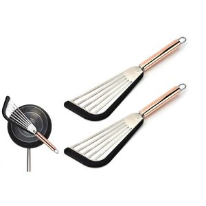 Lot De 2 Spatules &Agrave; Poisson Antiadh&eacute;sives &Agrave; Bord En Silicone, Ustensile De Cuisine En Acier Inoxydable R&eacute;sistant &Agrave; La Chaleur Pour Cuire Et Retourner Les Poissons. - Neuf