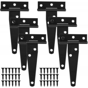 6 Pcs 4 Pounces Charni&egrave;res en T laqu&eacute;es Noires, Charni&egrave;re en T Robuste, Charni&egrave;res de Portes en Bois, M&eacute;talliques Fer Antirouille Charni&egrave;res de Porte avec Vis pour Portes de Grange, 100 mm - Neuf
