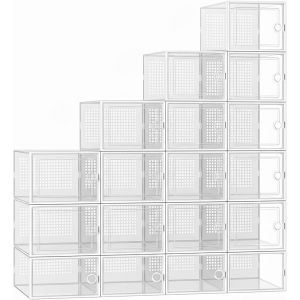 SUBZONAL-18 Bo&icirc;tes &agrave; Chaussures Transparentes - 40% Plus Solide - Rangement Chaussures - Gain de Place - Bo&icirc;tes de Rangement Empilables - Jusqu'&agrave; 44 - Transparent et Blanc - Neuf
