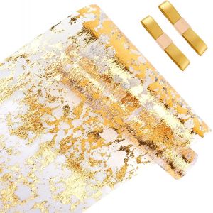 Eryi-Chemin De Table Doré 28cm X 15m + 2 Ruban Doré, Chemin De Table Doree Paillette Chemin De Table Filet Avec Feuille D'or Pour Fête, Anniversaire, Mariage, Noël, Diy, Emballage - Neuf