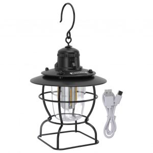 Lampe De Camping Led, Lanterne, Lampe De Tente, Projecteur Multifonction, Portable, Style Retro, Avec Batterie Rechargeable, Tout Noir - Neuf