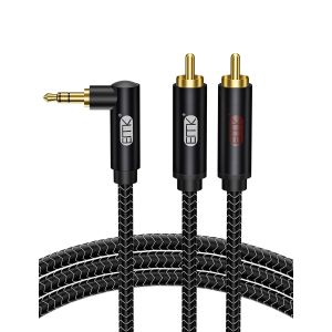 Câble RCA Angle Droit Jack 3,5 mm à 2rca Câbles Audio Aux 90 degrés Y répartiteur RCA (R&L) Nylon tressé Jack 3,5mm AUX pour Smartphone, Haut - parleur, Soundbar, TV, Voiture (3 mètres) - Neuf