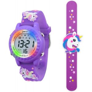 Bnhgc-Montre Enfant Garcon, Montre Enfant Fille Pour 3-12 Ans, Montre Enfant Étanche 3atm Avec Alarme/Date/Chronomètre/Led (Licorne Violette) - Neuf