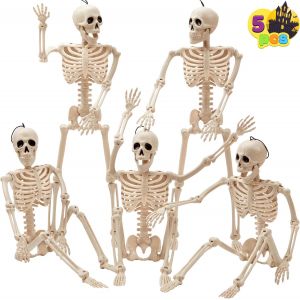 Trahoo-Lot De 5 Squelettes D'halloween Articulés De 40,6 Cm (16 Pouces) Pour Décoration De Cimetière, Accessoires De Maison Hantée, Cadeaux De Fête Effrayants - Neuf