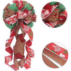 (Vague Rouge) Rouge &Agrave; Carreaux En Toile De Jute D&eacute;coration D'arbre De No&euml;l, Grand Arc, D&eacute;coration D'arbre De No&euml;l Pour L'int&eacute;rieur Ou L'ext&eacute;rieur - Neuf