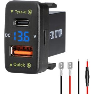 Chargeur De Voiture Double 18 W Usb Pd+Qc3.0 Charge Rapide Pour Toyota,Prise D'alimentation Usb De Type C Avec Affichage Voltmètre Led,Compatible Avec Les Voitures 12/24 V (4,1 X 2,3 Cm) - Neuf