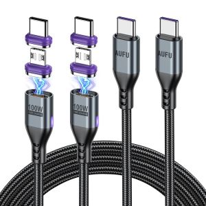 Câble de Charge Magnétique 100W [Lot de 2: 1m + 1,8m], 16PIN Embout Plat Magnétique Type C/Micro USB, Transfert de Données 480Mbps, Câble USB C Rapide Compatible Téléphones/Tablettes/Ordinateurs - Neuf