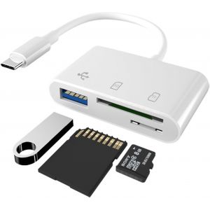 Lecteur Carte Sd - Adaptateur Carte Sd Usb C, Lecteur Carte Sd Usb C, 3 En 1 Lecteur Pour Sd, Tf, Usb. Peut Être Connecté Aux Téléphones Mobiles, Tablettes, Appareils Photo, Etc.(Blanc) - Neuf