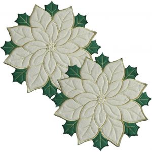 Eryi-Lot De 2 Sets De Table En Forme De Feuille Creuse Sets De Table De Noël En Tissu Étoile De Noël Dessous De Verre De Noël Tapis De Repas De Table Blanche Double Couche Boissons - Neuf