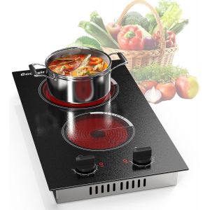 CHECARZHN--NO1-Plaque Vitrocéramique 2 Feux Avec Boutons, Table De Cuisson Deux Foyers Avec Pr , 30Cm Plaque Électrique Encastrable/Portable, 3000W, Boutons De Commande, 9 Niveaux, 240V - Neuf