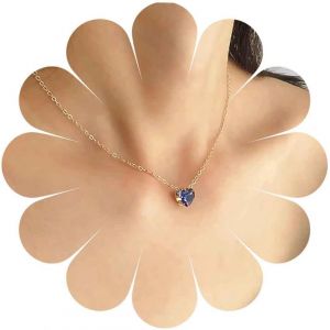 Kal-Collier Coeur En Cristal Bleu Collier Pendentif Coeur Bleu Saphir Collier Coeur Bleu Amour Collier Ras De Cou Coeur En Cz Or Bijoux Pour Femmes Et Filles Cadeaux - Neuf