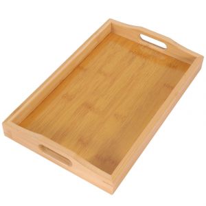 Plateau De Service En Bambou - Plateau En Bois Avec Poignées - Idéal Pour Les Plateaux De Dîner,Plateau À Thé,Plateau De Bar,Petit-Déjeuner - Neuf