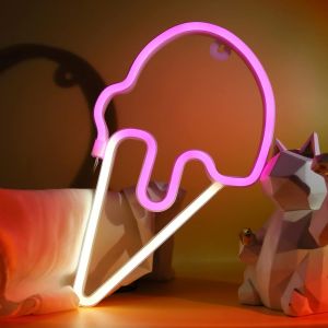 Panneau lumineux n&eacute;on LED pour d&eacute;coration murale, chambre de fille, f&ecirc;te d'&eacute;t&eacute;, bar, No&euml;l - Fonctionne avec piles/USB - Rose - Neuf