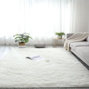 Sjzg-Tapis Chambre Modernes De Salon Soft Tapis &Agrave; Poils Longs, Fausse Fourrure Shaggy Moelleux, Dessous Antid&eacute;rapant Lavable Tapis De D&eacute;coration Blanc 60 X 90 Cm - Neuf