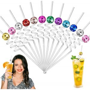 Lot De 12 Pailles En Forme De Boule Disco Effet Miroir,Réutilisables,10 Couleurs,Décorations De Fête Disco Des Années 70,Mini Boules Disco À Paillettes,Accessoires Disco Pour Danse,Fournitures - Neuf