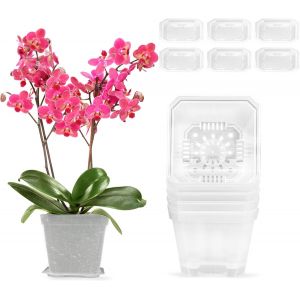 lbgwp60-Pot Orchid&eacute;e Transparent 6 Pi&egrave;ces Cache-Pot 10Cm Pot De Fleur Interieur Pots De Fleurs Avec Trous Drainage Et Soucoupes Pour Plante Int&eacute;rieur Exterieur - Neuf