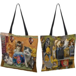 SJZG-Sac Fourre Tout Femme De Sacs De Courses R&eacute;utilisablesac Fourre-Tout En Tissu Cabas En Lin, Cabas Imprim&eacute; - Neuf