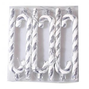 6 Pcs Arbre de No&euml;l Suspendus Ornements en Plastique Cannes de Bonbon de No&euml;l Pendentif Torsad&eacute; B&eacute;quille de Cannes de no&euml;l pour des F&ecirc;tes d'Argent - Neuf