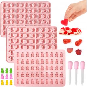 AYUHR-3 Pièces Moule Bonbon Silicone Ours en Gomme Animaux Coeur Sans Bpa avec 3 Burette, Tapis de Cuisson à La Silice 15 Modèles, Moule Silicone Coeur Lapin Petit Moule pour Chocolat, Biscuits, Fond - Neuf