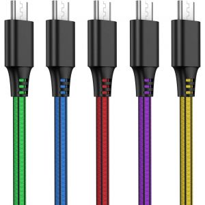 (Lot de 5) Câbles Micro USB 2M Cable Micro USB 2.4A en PVC Câble Cordon Chargeur Micro USB Rapide pour Android,Kindle,Samsung Galaxy Huawei,Sony,Nexus,HTC,PS4 - Neuf