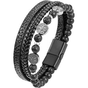 Eryi-Bracelet Homme, Bracelet Cuir Croix Homme, Bracelet Pierre Acier Inoxydable, Bracelet Pierre Naturelle Homme, Cadeau Du Père Hommes, Bracelet Noir Brun - Neuf