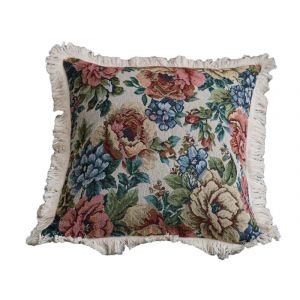 Housse De Coussin &Agrave; Franges Et Pompons 45 X 45 Cm, Motif Floral, En Polyester - Neuf