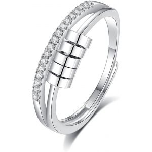 Kal-Bague Anti Stress Femme, Perles Bague D'anxiete R&eacute;glable Bague Anneau Tournant Anneau Ouvert Spinner Anxi&eacute;t&eacute; Fidget Pour Femme - Neuf