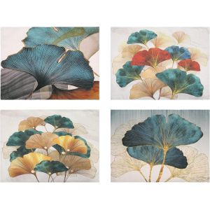 Moiuy-Lot De 4 Sets De Table Lin Paon Bleu Turquoise Et Ginkgo Jaune Dorées Feuilles Motif Abstraits Jaunes Lavable Imperméables Sets De Tables Pour Table De Salle À Manger Cuisine Restaurant 32x45cm - Neuf