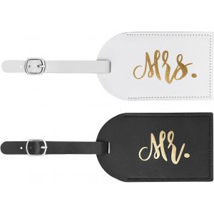 KALANKA-&Eacute;tiquettes de Bagage, Mr Et Mme &Eacute;tiquettes d'identification de Valise, &Eacute;tiquettes de bagage en Cuir Mr and Mrs &Eacute;tiquettes d'&eacute;tiquette de Sac &agrave; Main pour Couple Amoureux Honeymoon Voyage - Neuf
