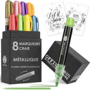 8x Marqueur Craie Effacable Metallique - 1mm À 6mm Pointes Interchangeables - Feutres Craie Metallique - Feutre Fenetre Effacable - Feutre Craie Effacable Tableau Noir - Chalk Marker - Neuf