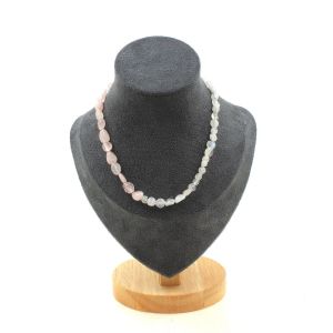 Collier Perles Pierre De Lune D'inde + Quartz Rose Du Br&eacute;sil Chaine En Collier Femmes, Hommes. Taille Personnalisable. - Neuf
