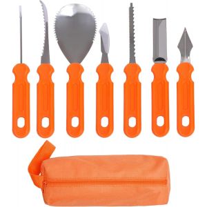 Cauc-Lot De 7 Outils De Sculpture De Citrouille Pour Halloween En Acier Inoxydable - Outil De Sculpture De Citrouille Professionnel - D&eacute;coration D'halloween - Couteau De Sculpture Avec Sac De Rangeme - Neuf