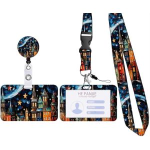 KALANKA-Porte-Badge Personnalisé,Tour de Cou Badge avec Porte-Cartes,Porte Badge Enrouleur,Strap Neck avec Swivel Lobster Clasp pour Porte Badges d'Identification (G-Manga City) - Neuf