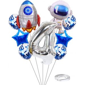 Astronaut Rocket 4 Years Birthday Balloons Jumbo Spaceman Birthday Balloons Out Of Space Theme Foil Balloons Silver 4 Helium Balloon Baby Shower Birthday Party For Kids - Neuf