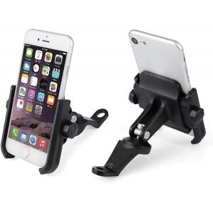 Kal-Kaser Support Smartphone Téléphone Pour Moto Scooter Modèle De Rétroviseur En Aluminium 360 ° Réglable Pour Motocycle Portable Navigateur Gps Universal (Rétroviseur Noir) - Neuf