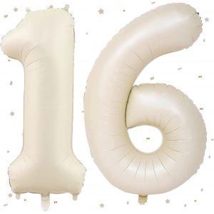 ERYI-Ballons 16 Beige,101Cm Foil Ballons Chiffre 16 Crème, Grands Ballon Numéro 16,Décoration 16 Ans Pour Garcon Fille Anniversaires Fête Deco - Neuf