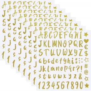 Autocollants Lettres &Agrave; Paillettes,8 Feuilles 640pcs Alphabet Lettre Et Autocollants De Nombre Adhesifs Autocollants Lettres Et Chiffres Pour Bo&icirc;te Aux Lettres Carte Fen&ecirc;tre Adresse Scrapbooking (Or) - Neuf