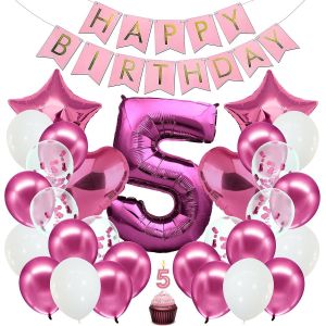 CAUC-&reg; Decoration Anniversaire Fille 5 ans Rose - Ballon Anniversaire Fille 5 ans - Neuf