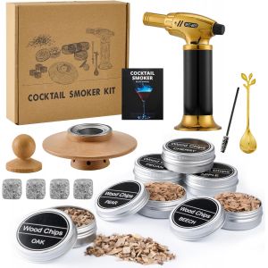 VornixorSarlshopSet de Cocktail Smoker &iquest; Fumoir &agrave; Whisky avec 6 Bois Aromatiques, Torche et 4 Pierres en Granit &iquest; Kit d&iquest;Affumication pour Cocktails et Spiritueux &iquest; Sans Butane (vendu s&eacute;par&eacute;ment) - Neuf
