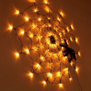 Halloween Spider Web De La Chaîne De Lumières, 60 Led Orange Avec Araignée Noire, Imperméable À L'eau Extérieure Toile D'araignée Pour Les Décorations D'halloween, Les Fantômes Festiva - Neuf
