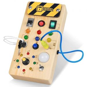 Planche en bois pour tout-petits Montessori Busy Board Interrupteurs lumineux LED Tableau sensoriel Jouets &eacute;ducatifs d'apprentissage pour b&eacute;b&eacute;s et tout-petits &agrave; partir de 3 ans - Neuf