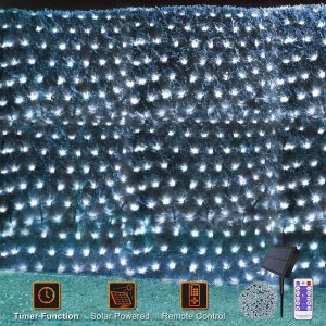 AIOU-Filet Solaire D'Extérieur En Maille Pour Jardin,4.5 X 1.5 M 192 Led Guirlande De Noël En Maille Rideau Lumineux Avec Télécommande Et Minuterie 8 Modes Pour Noël Anniversaire Mariage Salon (Blanc - Neuf