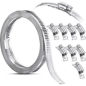 Collier de serrage Collier de serrage &agrave; vis sans fin en acier,Collier de serrage en sangle avec attaches,Pinces en acier inoxydable 304 Collier de serrage r&eacute;glable &agrave; vis (9 pi&egrave;ces,11,5 pieds) Meilleur - Neuf