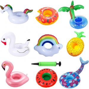 KAL-Porte Gobelet Gonflable, 9 Packs Porte-Boissons Gonflables Avec Pompe &Agrave; Airporte-Gobelet Gonflable Pour Piscine Flottante Jouets De Piscine Pour Les F&ecirc;tes D'&Eacute;t&eacute; &Agrave; La Piscine - Neuf