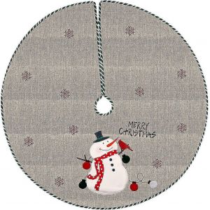 Jupe De Sapin En Lin, Tapis De Pied De Sapin Rond De 108 Cm, Motif Flocon De Neige R&eacute;tro - Neuf