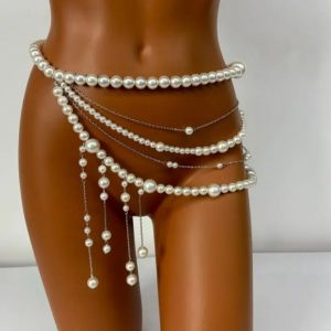 Cha&icirc;ne De Taille En Perles De Diff&eacute;rentes Tailles Cha&icirc;ne De Taille En Perles Cha&icirc;ne &Agrave; Pompon En M&eacute;tal Cha&icirc;ne De Taille Cha&icirc;ne De Corps - Miwi - Argent - Neuf