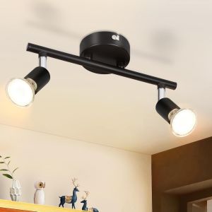 Kal-Spot De Plafond Noir 2 Spots - Spots De Plafond Gu10 Pivotant 330° Plafonnier Rotatif Moderne En Métal Spot Plafond Salon Chambre Couloir Sans Ampoule, Max 25w*2 - Neuf